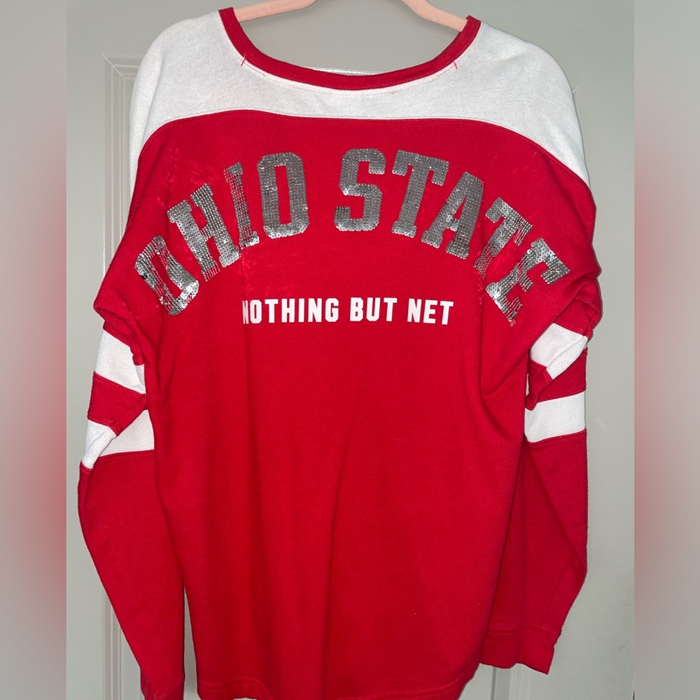 Ohio State Buckeyes Red Sequin Crew Neck sweatshirt size S Victorias Secret Pink